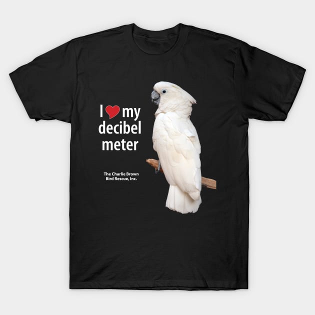 CB Moluccan Cockatoo Decibel Meter T-Shirt by Just Winging It Designs
